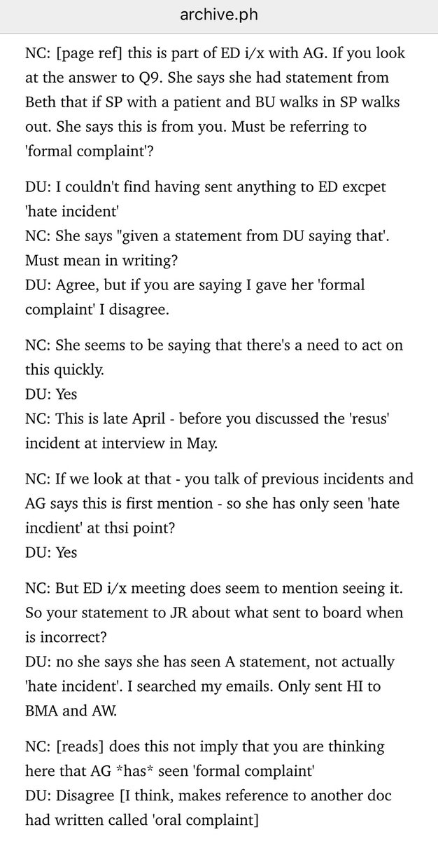 rivier's tweet image. This is Upton under cross-examination on Wednesday 12th Feb. I wonder if he started to realise, that afternoon, how the phone logs he’d originally failed to disclose at all, and the ‘hate crime’ /‘patient safety’ lies he fabricated, retracted, etc, were the beginning of his end?