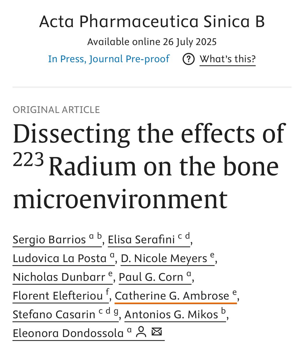 Eleonora Dondossola,PhD (@ed_phd_) on Twitter photo 🔥HOT OFF THE PRESS🔥
Our latest paper by <a href="/sergio_42/">sergio barrios</a> on the effects of #Radium223 on the #BoneMicroenvironment is out in <a href="/ActaPharmSinB/">Acta Pharmaceutica Sinica B</a> !
Check it out here 👇
sciencedirect.com/science/articl…
#BoneMetsLab 🔥HOT OFF THE PRESS🔥
Our latest paper by <a href="/sergio_42/">sergio barrios</a> on the effects of #Radium223 on the #BoneMicroenvironment is out in <a href="/ActaPharmSinB/">Acta Pharmaceutica Sinica B</a> !
Check it out here 👇
sciencedirect.com/science/articl…
#BoneMetsLab