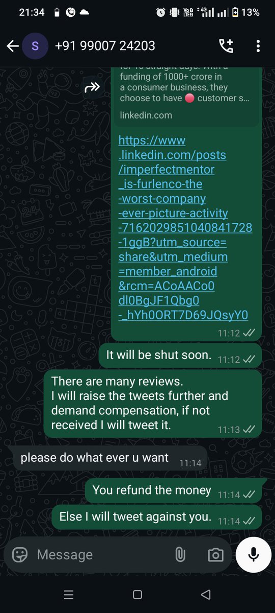 Francis450d's tweet photo. @FurlencoSupport provided worst service, have paid many times, they say after paying they will come and look into tv and refrigerator issues, never turn up so I held payments, asked them for refund,they say refund after pickup &amp;can't give written.  this number 
@jagograhakjago https://t.co/O8Lu5bGVUu
