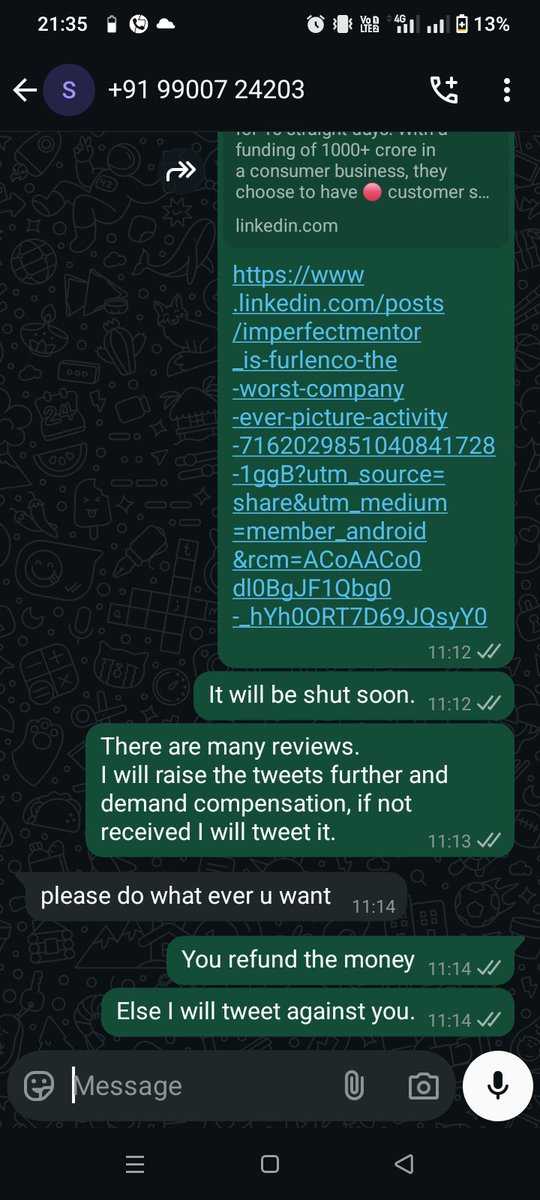 Francis450d's tweet photo. @FurlencoSupport provided worst service, have paid many times, they say after paying they will come and look into tv and refrigerator issues, never turn up so I held payments, asked them for refund,they say refund after pickup &amp;can't give written.  this number 
@jagograhakjago https://t.co/O8Lu5bGVUu