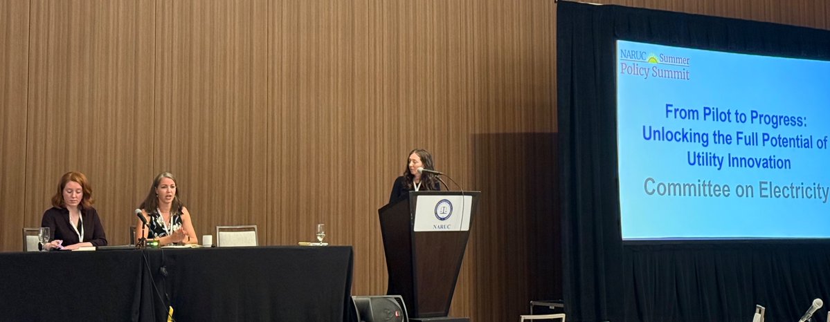NARUC's tweet image. 🚀 Moderator Sarah Fitzpatrick (North Carolina Utilities Commission), and panelists Madeline Murray-Clasen (@GreenMtnPower), and Grace Relf (@BerkeleyLab) discussed how smarter evaluation, and regulatory support can move breakthrough tech from pilot to full deployment during…