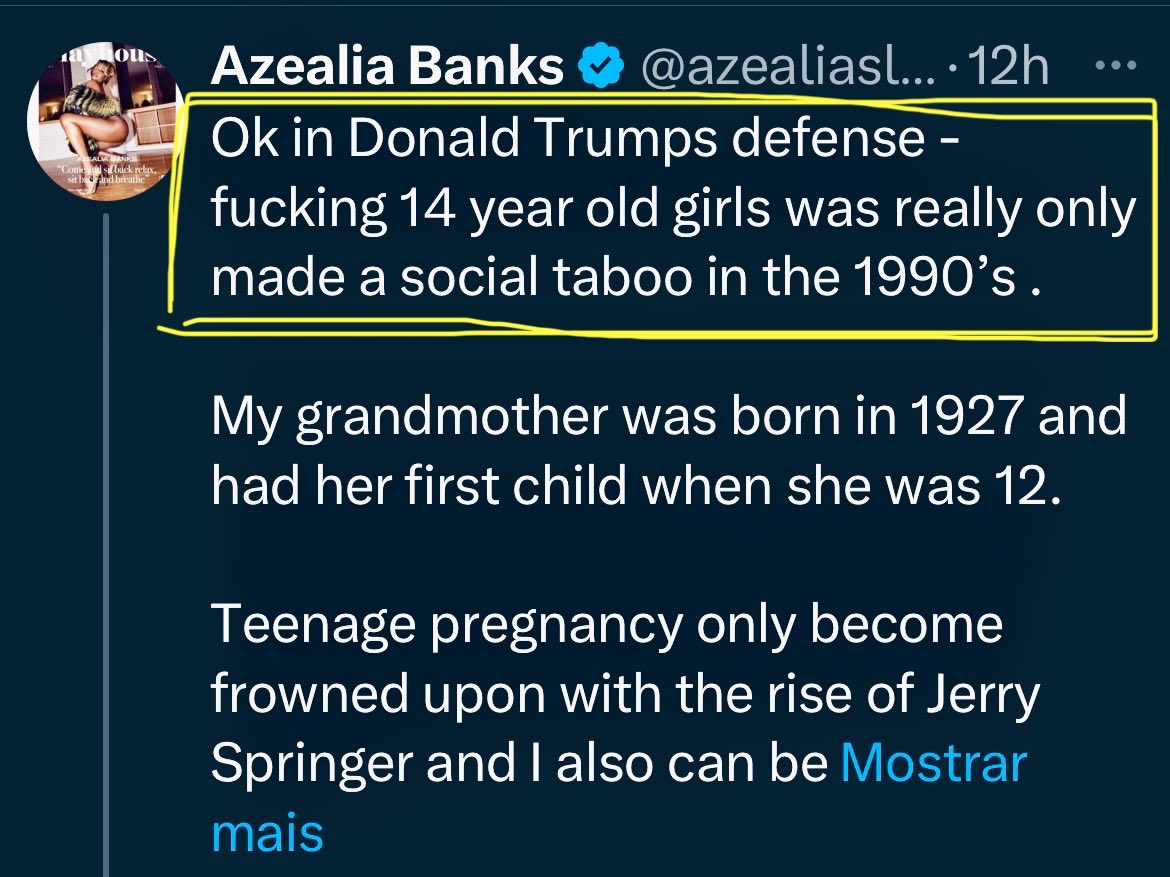 theluisribeiro's tweet image. Para defender Trump, os MAGAs já vão na fase “Até aos anos 90, violar miúdas de 14 anos era socialmente aceitável”.
É uma seita.