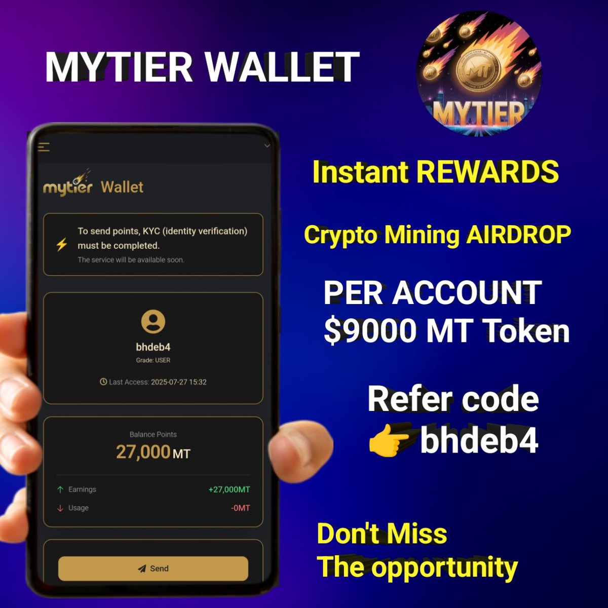 dao_money94693's tweet image. 🎉 Join MyTier Mining App.

1. Click the link to sign up and get 9,000 MT!

2. Download Mytier from the store, log in with your account, and start earning MT!

👇 Click the link below
mytier.io/service/signup…

#CryptoMiningapp #CryptoRewards #InstantRewards #MobileMining #airdrop