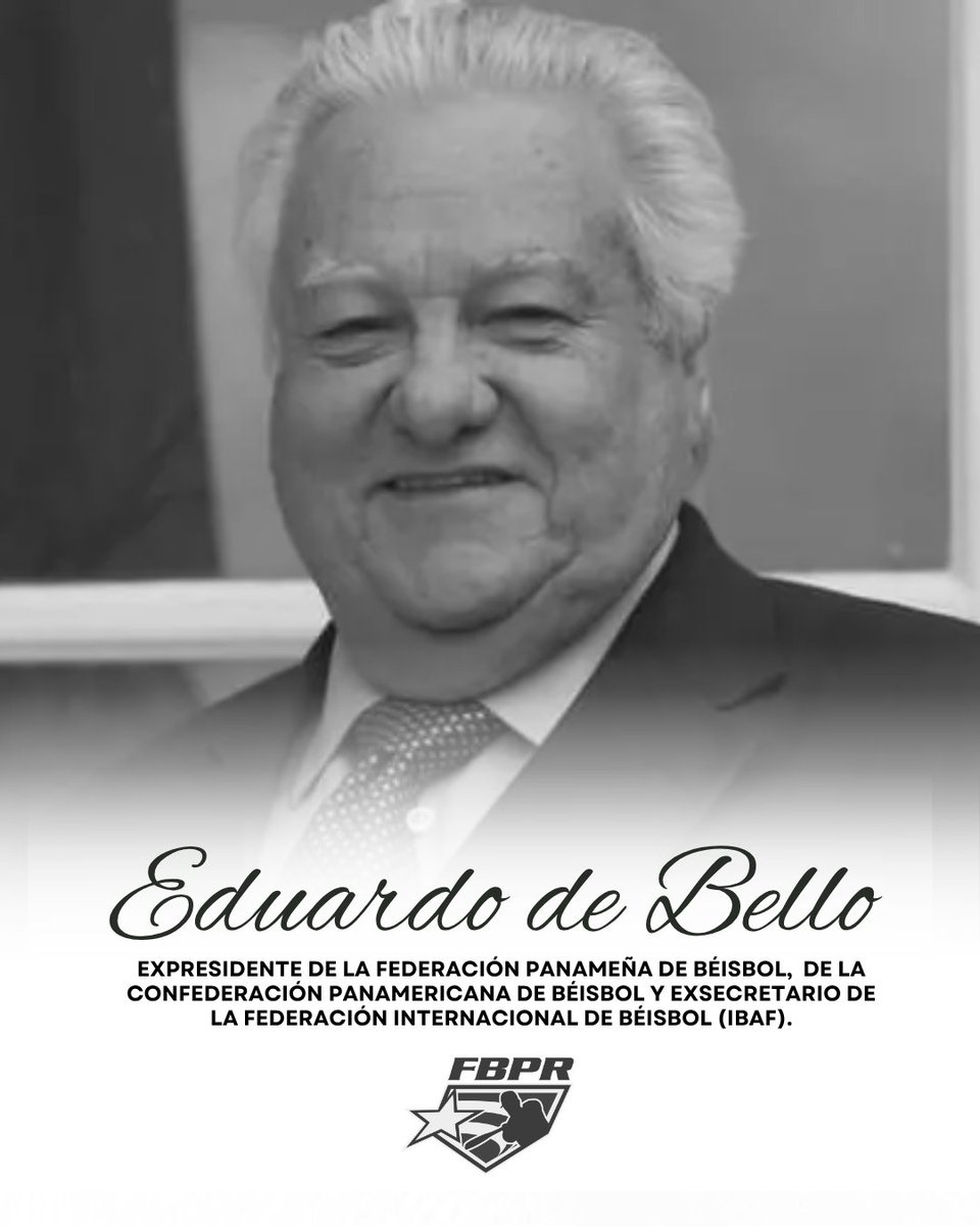 BeisbolPR's tweet image. Nos unimos al dolor que embarga a la familia del béisbol internacional ante el fallecimiento de Eduardo de Bello, distinguido líder y gran amigo de Puerto Rico.
