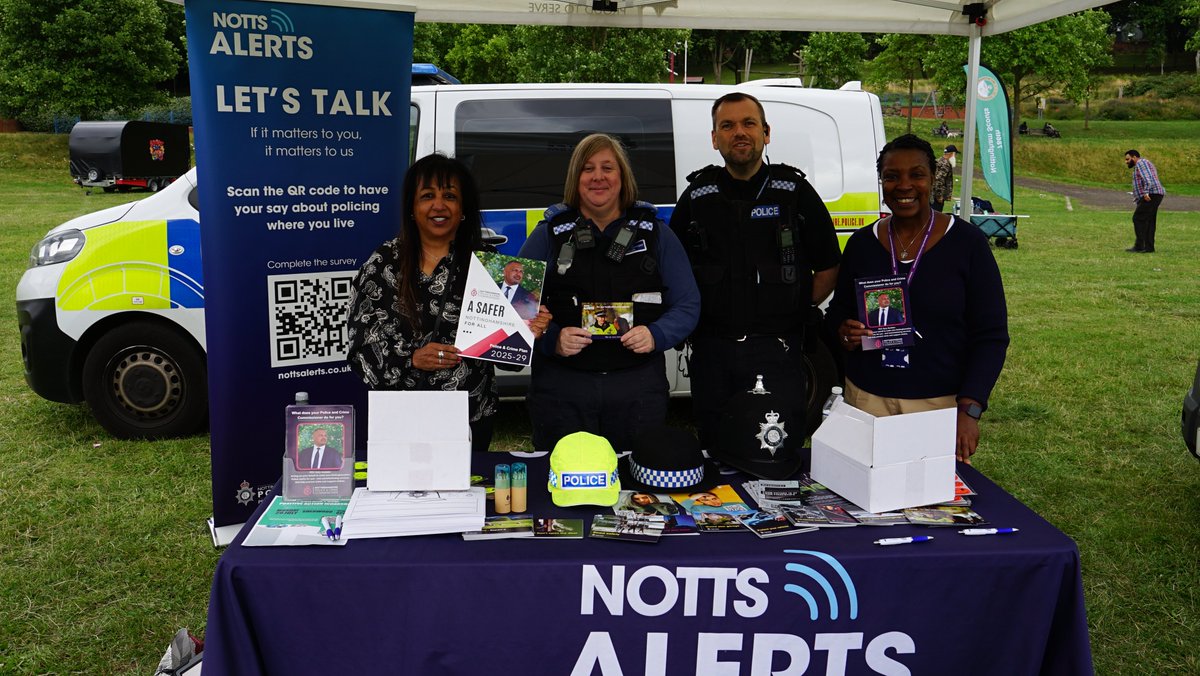 NottsOPCC's tweet image. Deputy PCC Angela Kandola spoke to the crowds at Nottingham’s Cultural Festival today about plans for a Safer Nottinghamshire For All.
The celebration at the Forest Recreation Ground featured food stalls, music, fairground rides, market and information stalls.