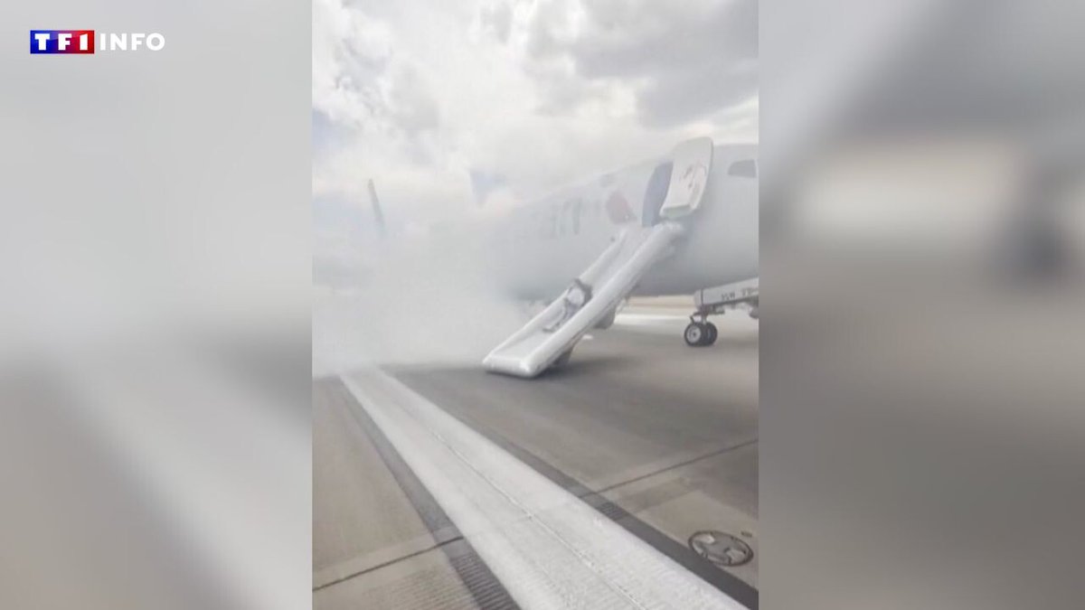LCI's tweet image. Touché par un incendie, un Boeing 737 d'American Airlines débarque ses passagers par un toboggan
➡️ l.tf1info.fr/PLl