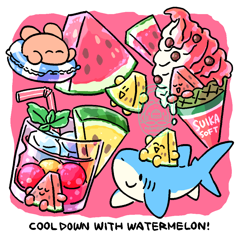 namelessmm2's tweet image. ひんやりスイカ🍉🧊✨
#スイカの日 #イラスト #illustration
