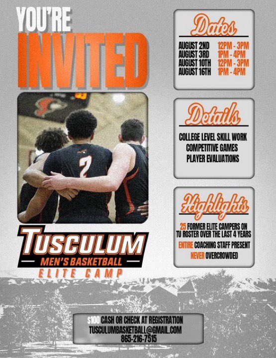 Thank you <a href="/CoachJ_Miller1/">Jackson Miller</a> for the camp invite! <a href="/TusculumMBB/">Tusculum Men’s Basketball</a>