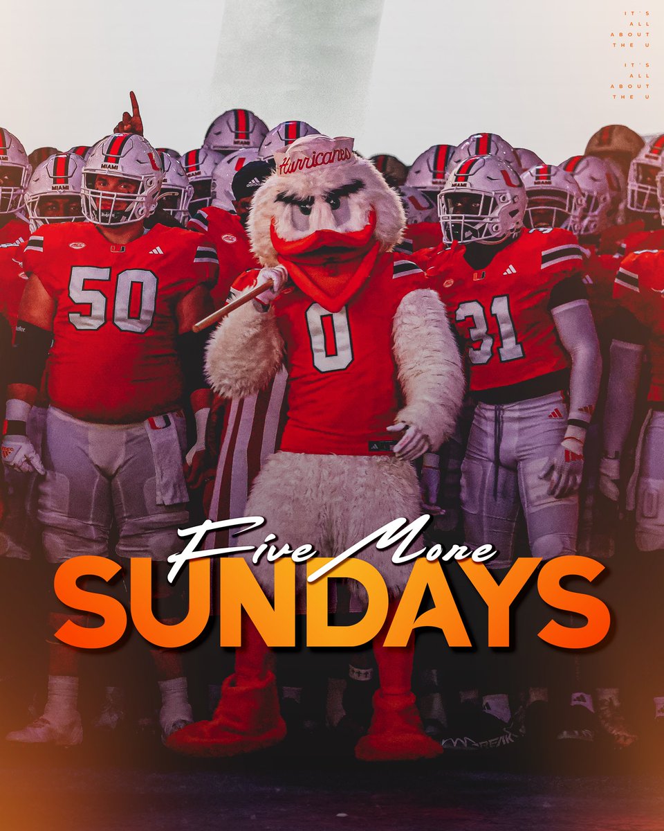UM_Sebastian's tweet image. 5️⃣ more Sundays until the dawn of our new season and the renewal of a historic college football rivalry🔥
The return of @canesfootball could not come any sooner ‼️🙌
#GoCanes #ItsAllAboutTheU #MiamiHurricanes #CanesFootball