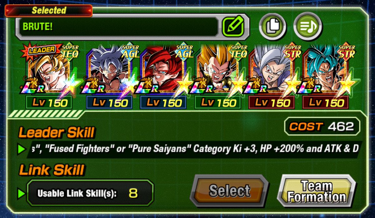 Zakashiii's tweet image. The team I use to clear EZA’s for Dragon Stone grinding on Auto.
What slot is Gotenks? I was aiming for a bunch of good Slot 1’s. & anyone I should replace?
#DokkanBattle