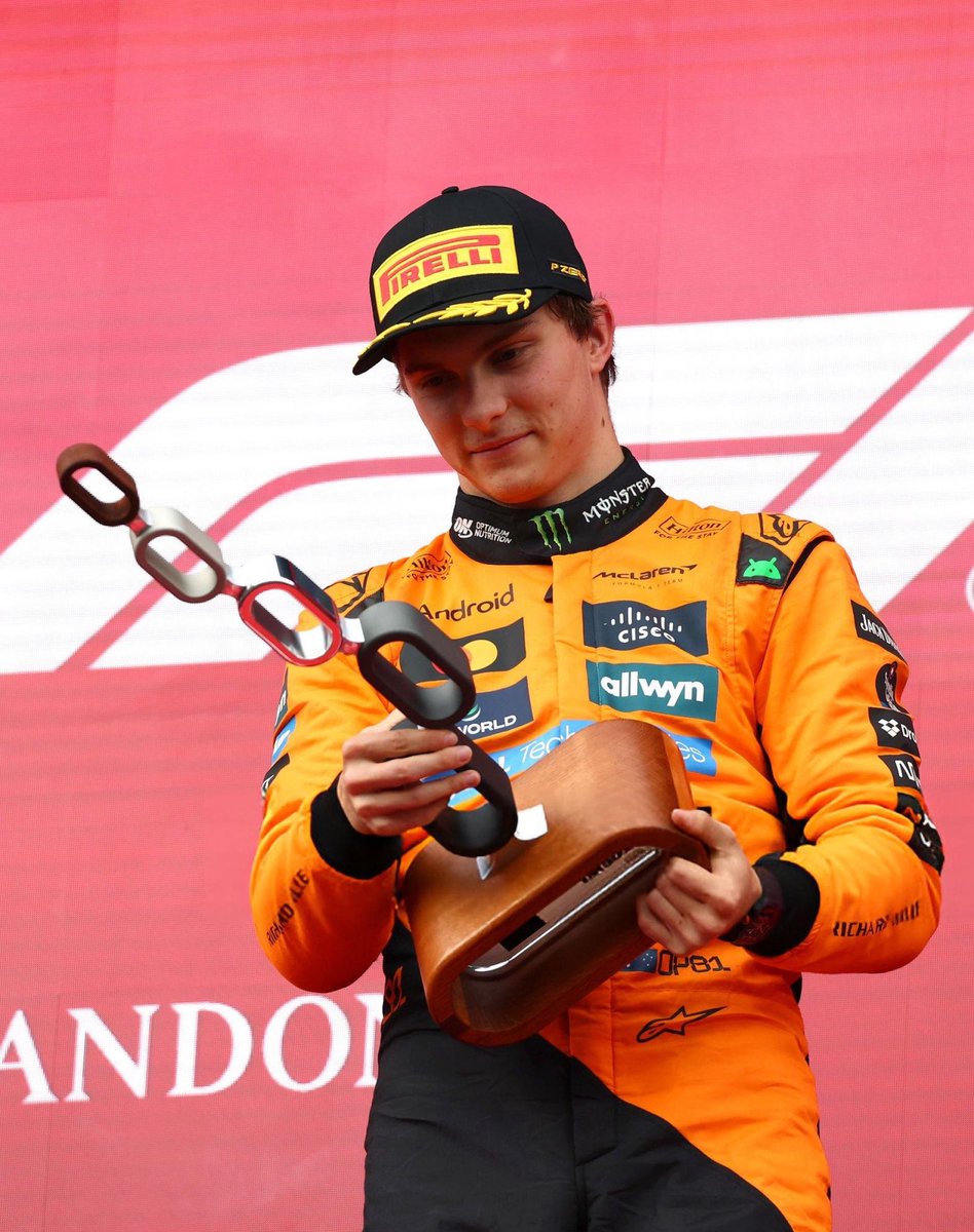 81oscunt's tweet image. oscar piastri admiring his trophies - a growing collection
