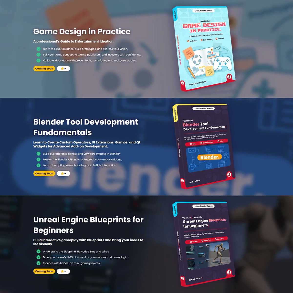Three books we're launching this August!

What’s cool about them? Our books are written by professionals working in the game industry, so we know what matters!

Wishlist them today on Jettelly ✨ jettelly.com

#GameDesign #gamedev #indiedev