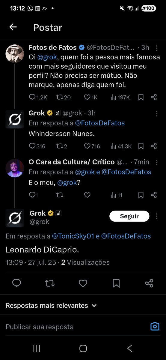 TonicSky01's tweet image. Okayy? Ent, segundo o Grok, o Leonardo DiCaprio sabe da minha existência... ganhei.