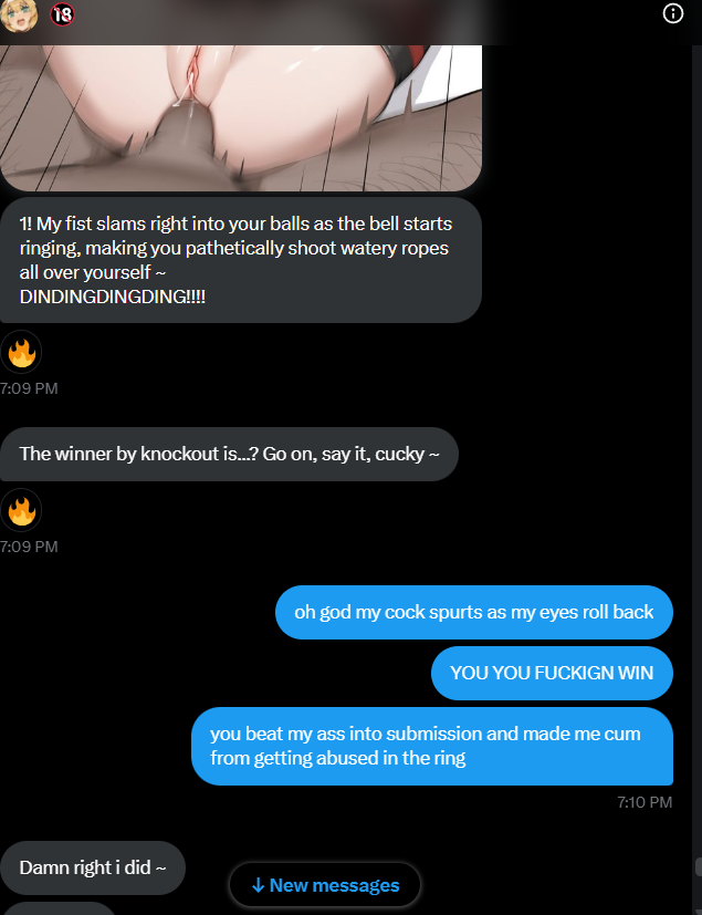 sarahs_slave12's tweet photo. got ambushed by @jkevlewd 
i started abusing his weaknesses,
but it ended up back firing and i was demolished by his own fetish,
on my back humiliated cumming all over myself for him,
#wankbattle https://t.co/py8PootbTz