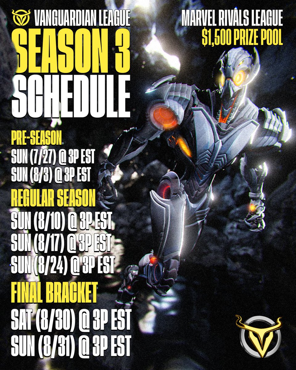 🔥 VGL is BACK!!

Season 2 brought the HEAT: 7 of MRC’s Top 16 teams came through our league.

Now we’re leveling up.
⚔️ Season 3 Pre-season kicks off TODAY!

🕑 Sign-ups close at 2PM EST
🕒 Bracket starts at 3PM EST

🎮 Free to enter
🌀 Swiss format
💸 $1500+ prize pool for the