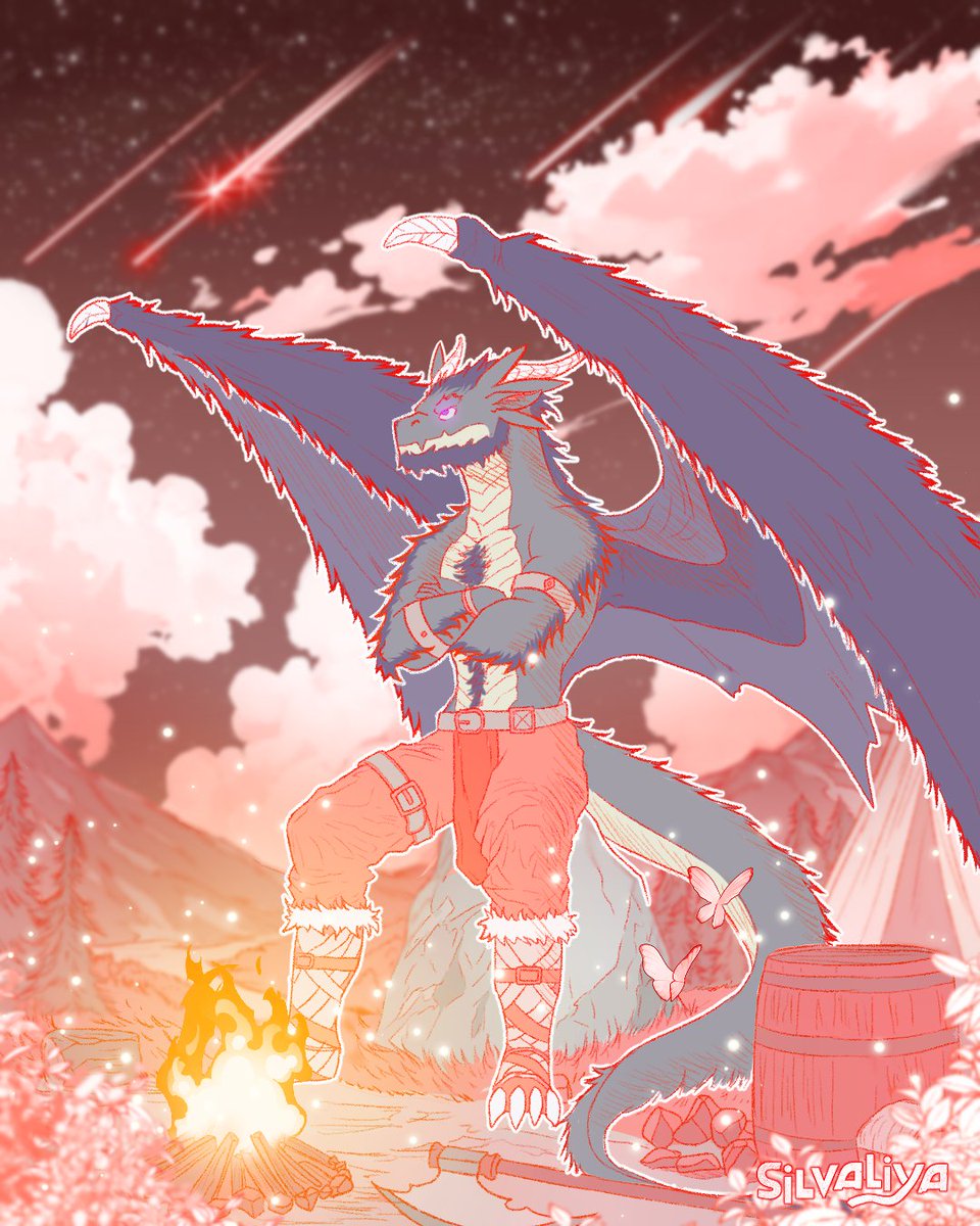 Sketch for Gwyll

Under a night sky streaked with shooting stars, Gwyll leaned back by the fire, arms crossed, his gaze serene. His blue silhouette, muscular and majestic, stood out against the mountains, like an ancient guardian who had returned from a centuries-long hunt

#DnD