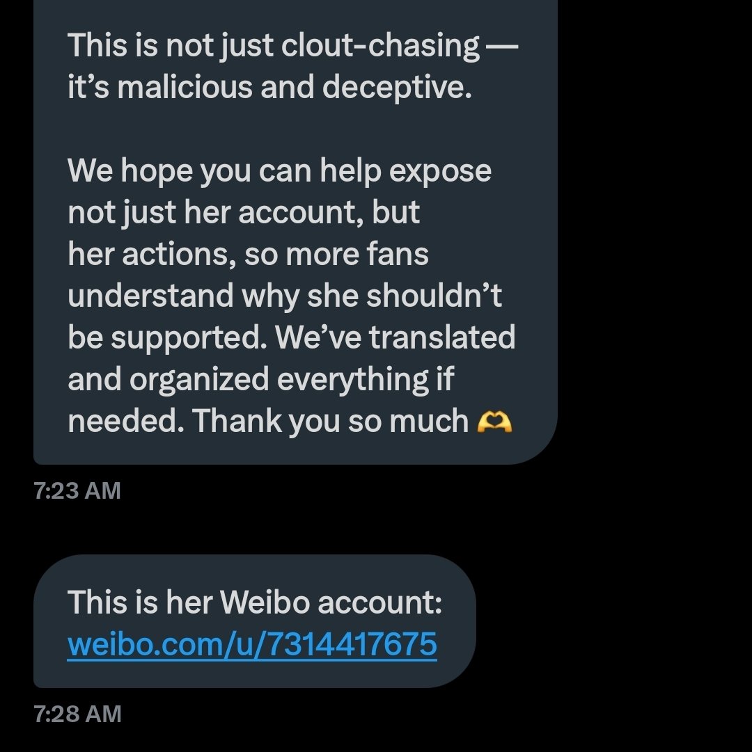 Please report and block the account @/Mae_inan who has been harrassing YT on Weibo and sending hateful messages to YT's bubble while pretending to be a fan on X. 
Also report their accounts on Kwangya119 under slander/profanity.
x.com/Mae_inan
weibo.com/u/7314417675