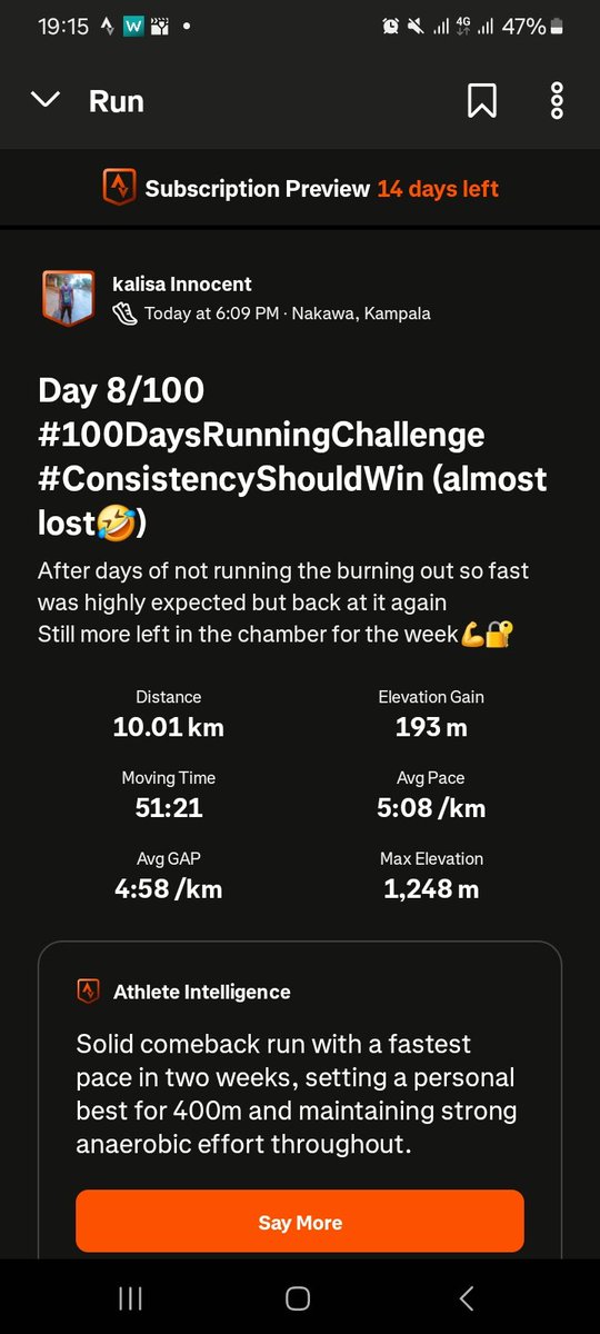kaliInno's tweet image. Back on the road after days without running, consistency almost lost🤣
Day8/100
#100DaysRunningChallenge
#ConsistencyShouldWin