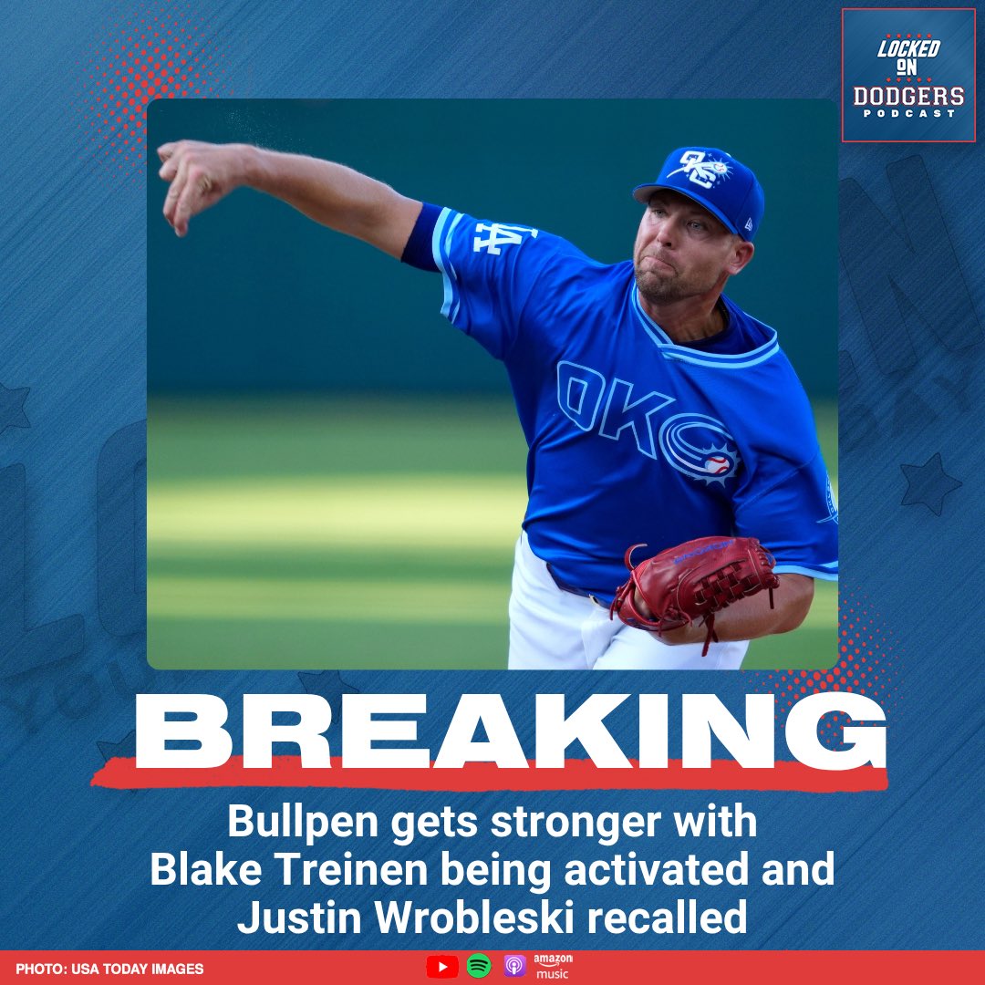 LockedOnDodgers's tweet photo. Blake Treinen and Justin Wrobleski are back with the Dodgers 💪
Will Klein and Edgardo Henriquez have been optioned as L.A. reloads for the series finale vs. the Red Sox.

#Dodgers #LABleedsBlue #DodgersBullpen #MLB #Treinen #Wrobleski https://t.co/336qrFHn2U