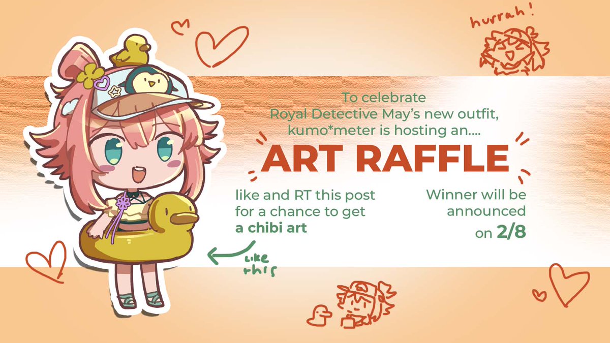 kumometer's tweet image. To celebrate May&apos;s new outfit, I&apos;m hosting an art raffle!
anyone can join
Winner gets a chibi art of any character

to participate:
- like &amp;amp; RT this post
- (optional) reply with nanoda

winner will be drawn on 2/8
Thank you for participating! 😊