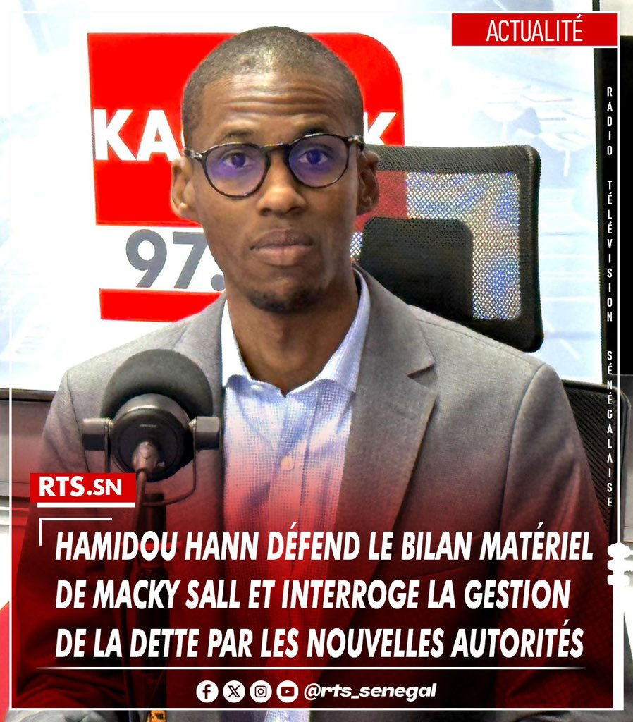 RTS1_Senegal's tweet image. Hamidou Hann, invité de l’émission En Vérité, a défendu le bilan économique de Macky Sall, affirmant que l’endettement sous son mandat a permis une transformation significative du pays. Il a minimisé les critiques sur la dette, soulignant que l’emprunt est une pratique courante…