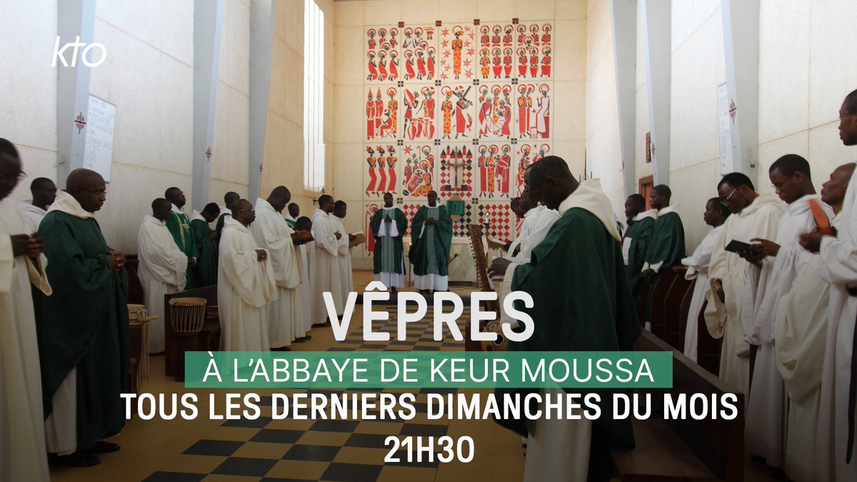 KTOTV's tweet image. 🔴Ce dimanche, joignez-vous à la prière des vêpres chantées par les moines de l'abbaye bénédictine du Cœur Immaculé de Marie à @KeurMoussa au #Sénégal.
👉 RDV à 21h30 sur KTO & youtube.com/live/EzPxk_yO5…