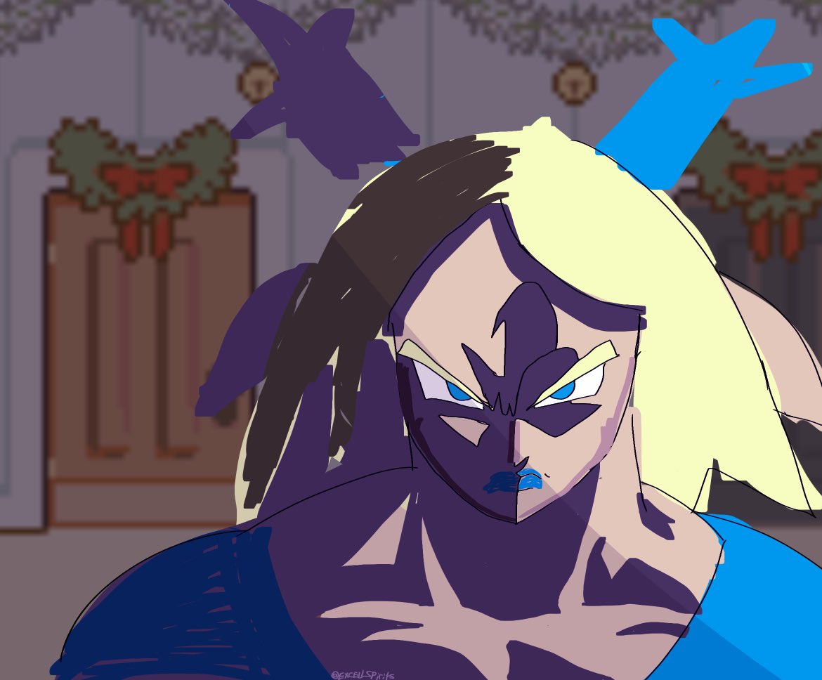 #DELTARUNE 
•
 Weird Route Carol fight where we fully take control of Noelle, only to  walk out of her room and see Carol at her door like this: