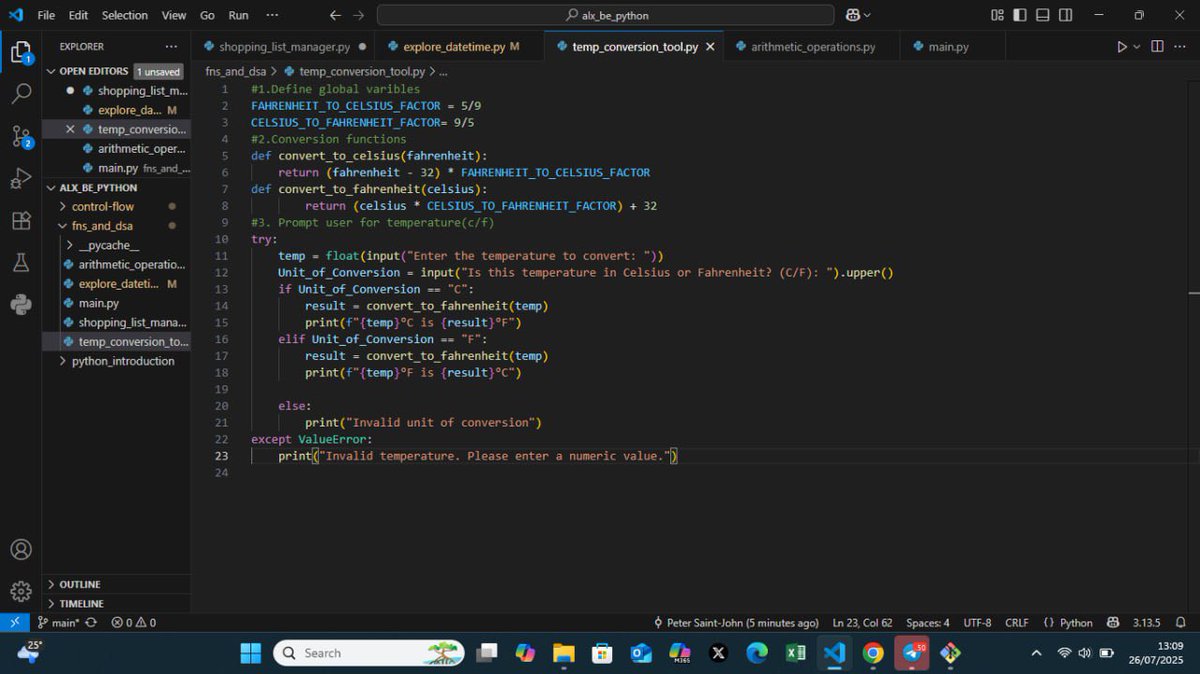 sjaypeter's tweet image. Week 3:
Written programs using control flow, loops and logical conditions
Built and used custom functions to make code reusable and clear
Worked with key data structures like lists, dictionaries and sets
Learned the foundations of OOP
#ALX #ALX_SE #Python #pythonlearning