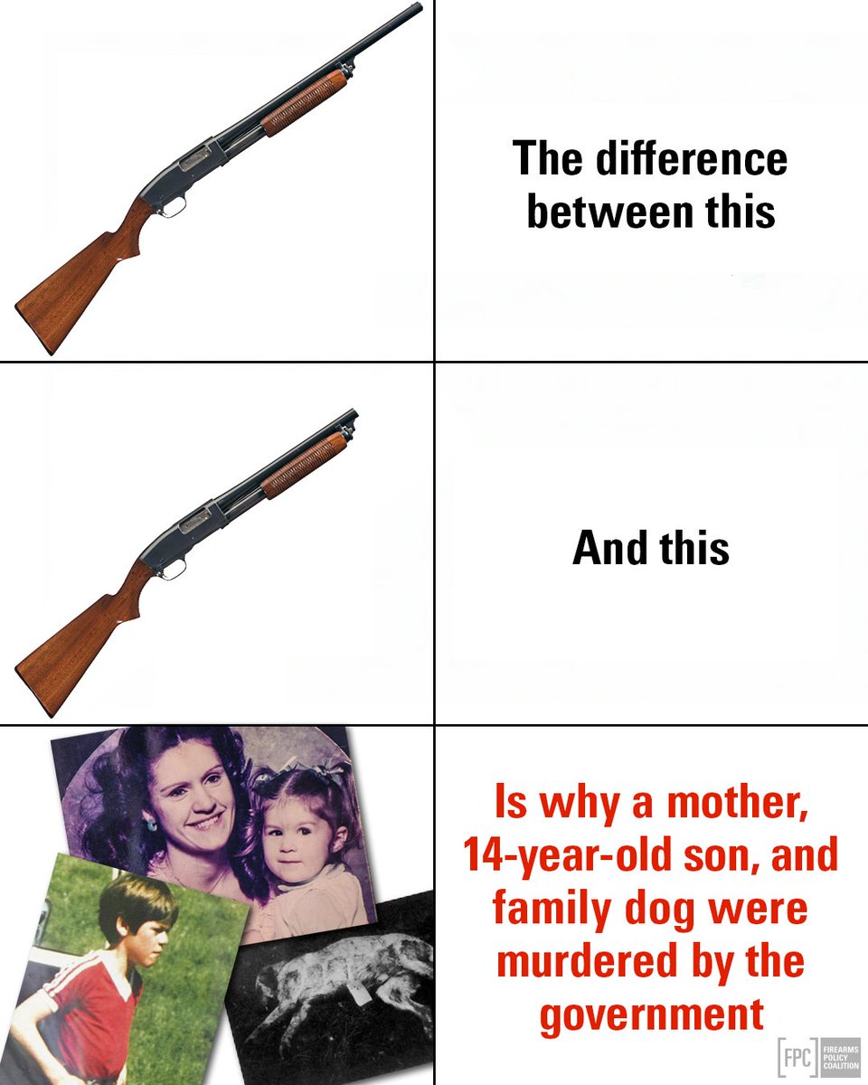 The length of a barrel is what led to the siege at Ruby Ridge.

An inanimate object’s mathematical dimensions wrecked a family.

This is how gun bans get people killed.