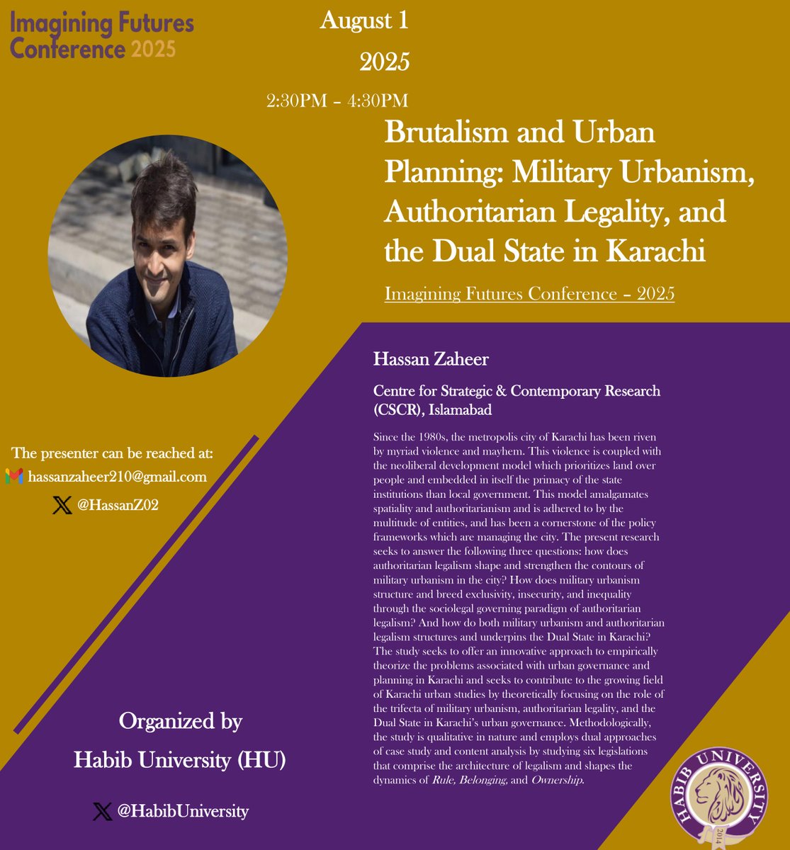 Hassan Zaheer (@hassanz02) on Twitter photo 🚨 Presentation Alert 🚨
Super excited to share that I'll be presenting on #Brutalism & #UrbanPlanning in #Karachi at <a href="/HabibUniversity/">Habib University</a>'s inaugural #ImaginingFuturesConference. The event is open to the public, but prior registration is required: habib.edu.pk/imagining-futu…
<a href="/CSCR_pk/">Centre for Strategic & Contemporary Research</a> 🚨 Presentation Alert 🚨
Super excited to share that I'll be presenting on #Brutalism & #UrbanPlanning in #Karachi at <a href="/HabibUniversity/">Habib University</a>'s inaugural #ImaginingFuturesConference. The event is open to the public, but prior registration is required: habib.edu.pk/imagining-futu…
<a href="/CSCR_pk/">Centre for Strategic & Contemporary Research</a>