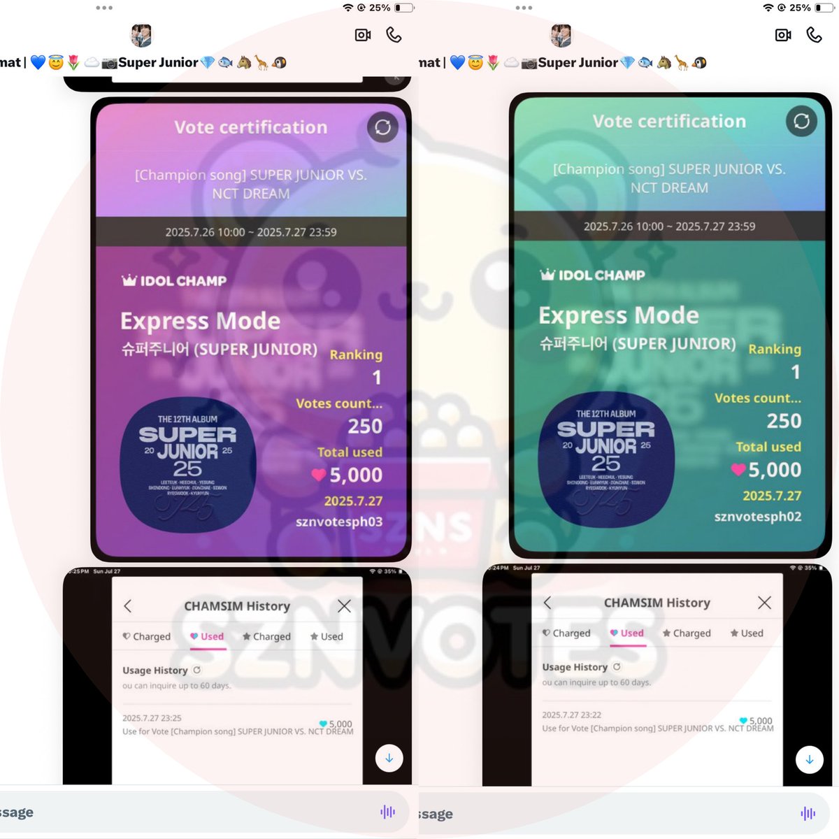sznvotes's tweet image. [#sznvotes_proof]
IDOL CHAMP CHAMPION SONG

✅ sold total of 10,000 blue chamsims/500 votes for #SUPERJUNIOR #ExpressMode 

💌 thank you so much, anon 💌