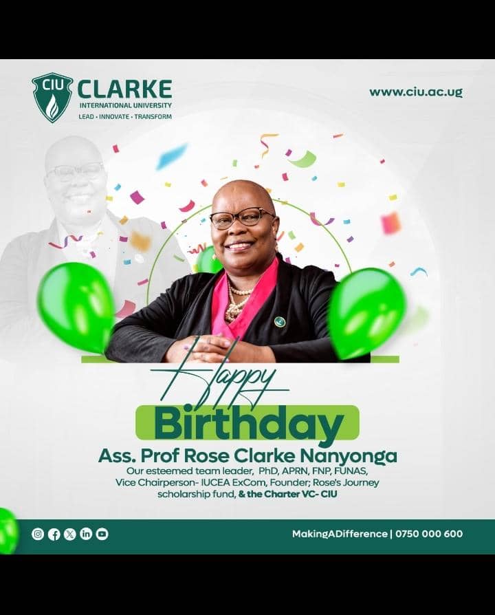 Helon143's tweet photo. We celebrate 🥂🎉 you@Ass.prof rose Clarke Nanyonga a Great leader of Clarke  International University 
Happy birthday,to more years of leading, innovating and Transforming lives https://t.co/Vv9o4n273y