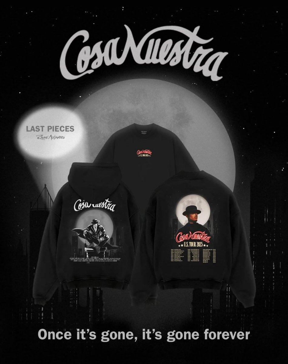 CNWORLDTOUR's tweet image. LAST CHANCE! final restock of cosa nuestra merchandise 

🔗 : rauwalejandrostore.com