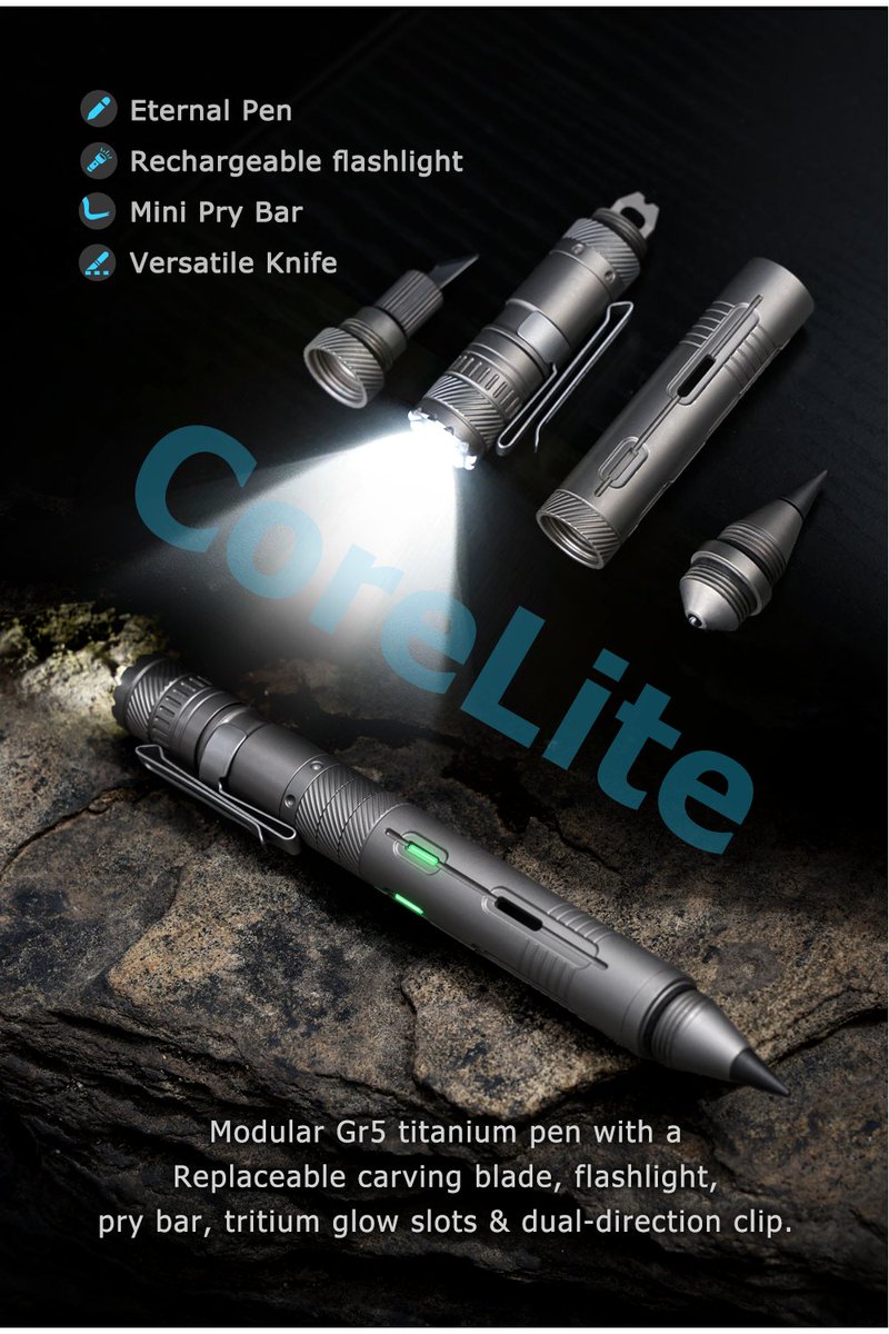 TechnikWheel's tweet photo. The CoreLite: 6-in-1 Modular Titanium Multitool Pen

👉 https://t.co/VtpD2qWlE2

A Precision EDC Tool That Writes, Cuts, Lights, Pries, Breaks Glass &amp; More. Crafted From GR5 Titanium for Maximum Durability &amp; Function

#kickstarter #pen #multitool https://t.co/e7UJmzENIM