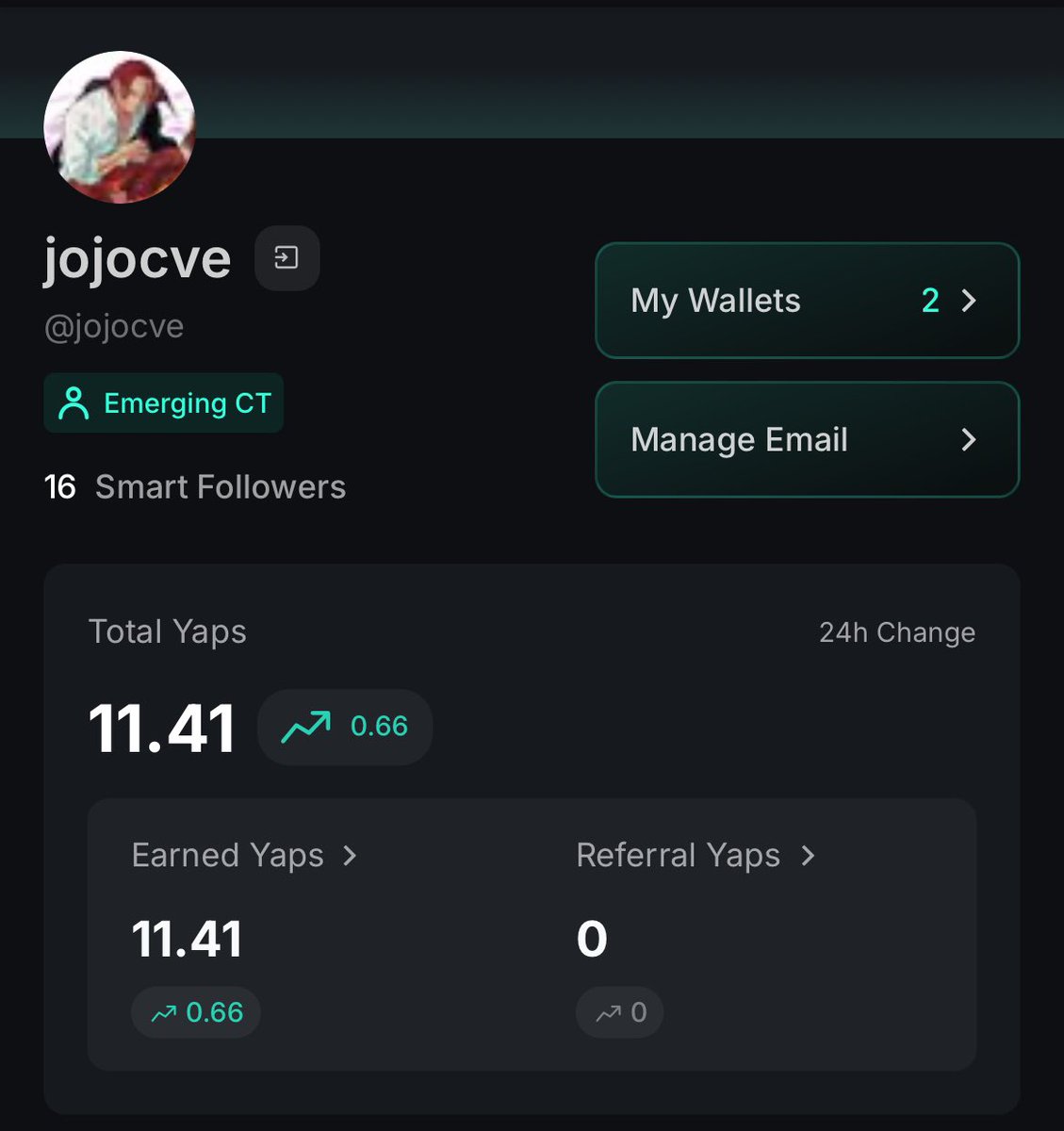 jojocve's tweet image. Weekends are for stacking yaps
Preaching @cysic_xyz and computefi still
Is there a way to check what interaction gave me this?