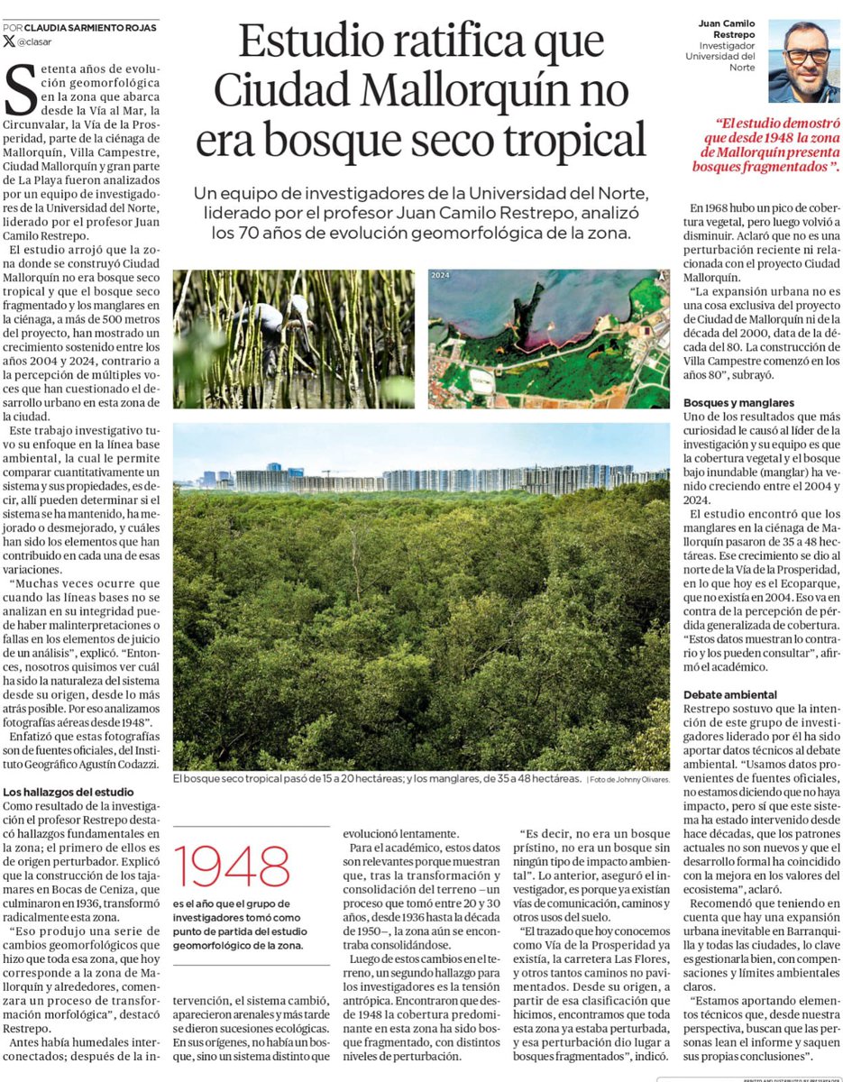 cdmallorquin's tweet image. ¡Los datos científicos y técnicos desmienten los relatos basados en opiniones! 

Investigadores de la @UninorteCO, liderados por el profesor Juan Camilo Restrepo nos comparten hallazgos determinantes para superar el debate sin fundamentos que se ha hecho sin analizar líneas…