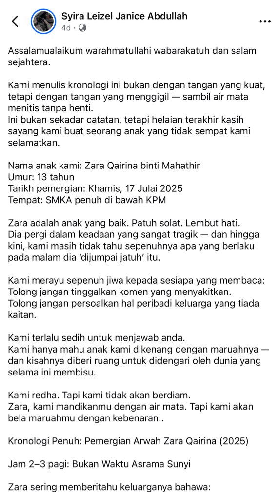 Korang yang nak follow ketidak adilan dalam kes adik Zara ni, korang bacalah di facebook mak dia. Mendidih baca. SUHAKAM dah bersuara yet polis kata tak ada apa apa.
