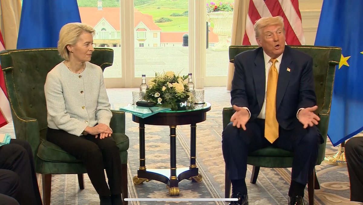 This was hard to watch.

The 🇪🇺President was barely able to speak at all. She looked like a hostage.

What a humiliation for Europe - even before any surrender deal might be agreed to in the next hour.