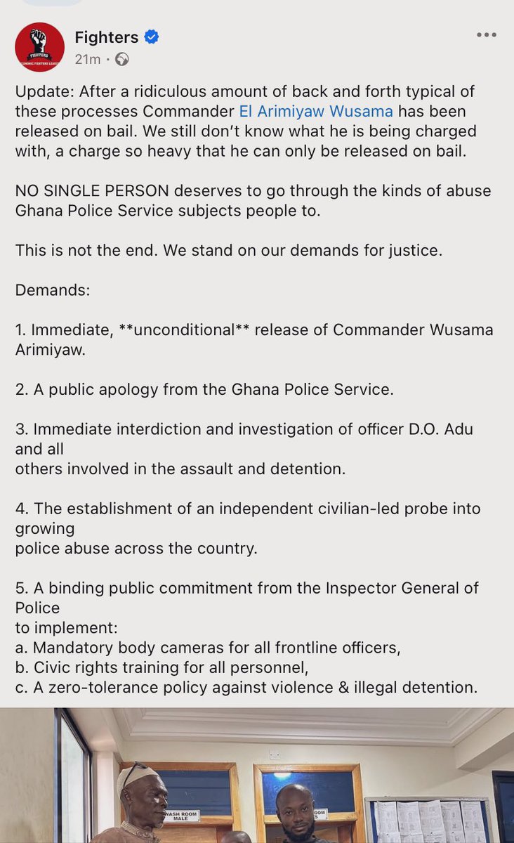 FighterNii's tweet photo. Cmdr Wusama is on bail but they didn’t have any charges against him. #politicalostriches #endpolicebrutality https://t.co/HtdwM13VEI