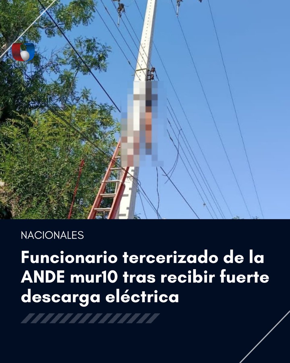 Unicanal's tweet image. 🔴Hombre mur1ó electrocutado en Altos, Cordillera
📌Se trata de Osvaldo Torres Insfrán (32), funcionario tercerizado de la ANDE, quien recibió una fuerte descarga eléctrica mientras realizaba su trabajo.
👉Sus compañeros informaron el hecho a las autoridades, pero nada pudo…