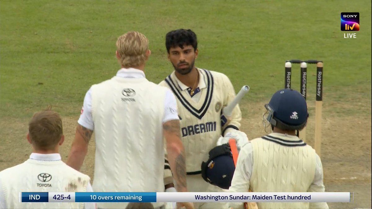 Jadeja - 107* (185).
Gill - 103 (238).
Sundar - 101* (206).
KL Rahul - 90 (230).

INDIA DRAWS THE OLD TRAFFORD TEST AFTER BATTING FOR 143 OVERS. What a match

#jadeja #RavindraJadeja #WashingtonSundar #washi #GautamGambhir #shubmangill
