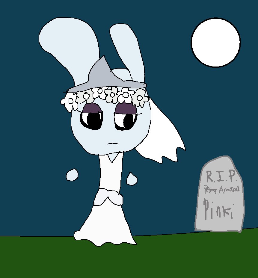 KoehlerJennah's tweet image. Pinki as a ghostly bride haunting the cemetery, she could even get married.
Poor soul. She was supposed to be the cutest. Where did it all go wrong?
Also, she crossed out her real name and wrote "Pinki" instead.