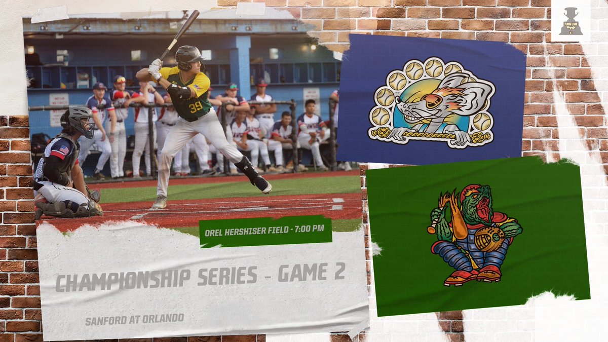 Florida League (@floridaleague) on Twitter photo We've had WILD Game 2s in FCSL history.
Tim Dixon's walk-off in 2019.
Jarrod Cande's go-ahead bomb in 2020.
The 13-inning thriller in 2022.
As for tonight; will the <a href="/FCSLSnappers/">Orlando Snappers</a> celebrate a title or will the <a href="/FCSLRats/">Sanford River Rats</a> send us back to Sanford?
Rats. Snappers. Game 2. TONIGHT. We've had WILD Game 2s in FCSL history.
Tim Dixon's walk-off in 2019.
Jarrod Cande's go-ahead bomb in 2020.
The 13-inning thriller in 2022.
As for tonight; will the <a href="/FCSLSnappers/">Orlando Snappers</a> celebrate a title or will the <a href="/FCSLRats/">Sanford River Rats</a> send us back to Sanford?
Rats. Snappers. Game 2. TONIGHT.