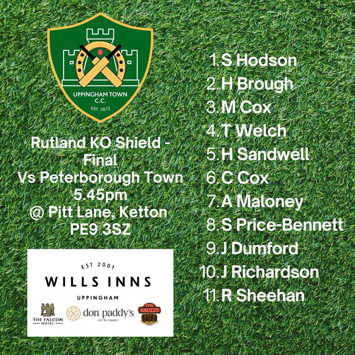 📣Rutland KO Shield line up ⬇️

Monday 28 July - 5.45pm
UTCC v Peterborough Town CC 

Come and get behind the lads Ketton Sports Cricket Club - 5.45pm start. 

#utcc #UTCCFamily