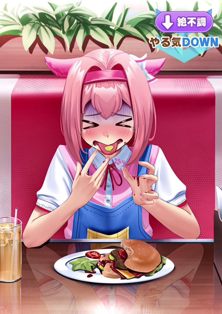 manjo_9257's tweet image. th-this burger.... has PICKLES in it! bluehhh🤮
#haruurara #umamusume #ウマ娘