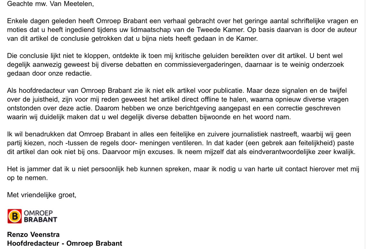 Geert Wilders (@geertwilderspvv) on Twitter photo De <a href="/NOS/">NOS</a> en <a href="/omroepbrabant/">Omroep Brabant</a> plaatste onlangs nepnieuws over de werkzaamheden van collega Kamerlid <a href="/MeetelenRachel/">Rachel Van Meetelen</a>.
De Hoofdredacteur van <a href="/omroepbrabant/">Omroep Brabant</a> was zo sportief om dit te corrigeren.
Wanneer volgt de <a href="/NOS/">NOS</a>? De <a href="/NOS/">NOS</a> en <a href="/omroepbrabant/">Omroep Brabant</a> plaatste onlangs nepnieuws over de werkzaamheden van collega Kamerlid <a href="/MeetelenRachel/">Rachel Van Meetelen</a>.
De Hoofdredacteur van <a href="/omroepbrabant/">Omroep Brabant</a> was zo sportief om dit te corrigeren.
Wanneer volgt de <a href="/NOS/">NOS</a>?