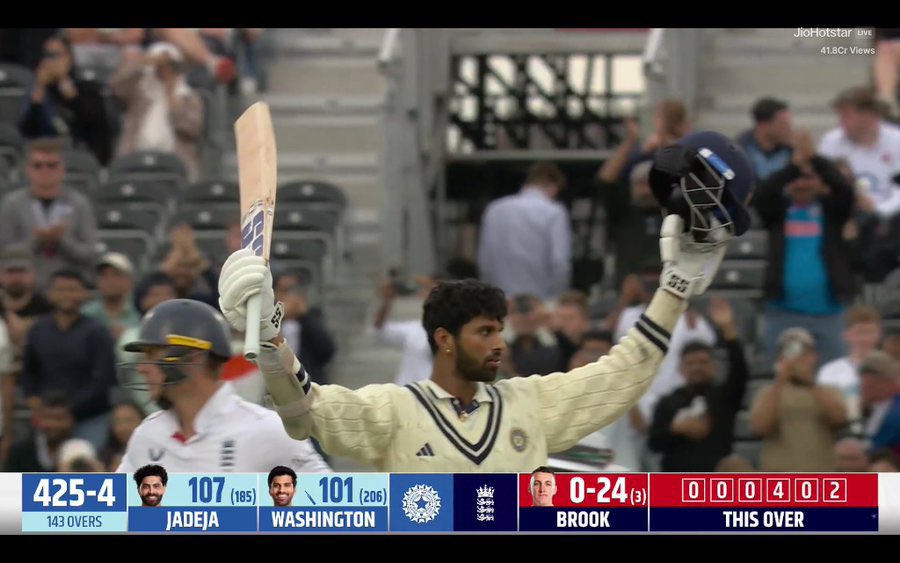 Century in England and what an occasion to do. 

Washington Sundar is showing his potential with his bat and saving India . 

Long way to go, Sundar.

#INDvsENGTest