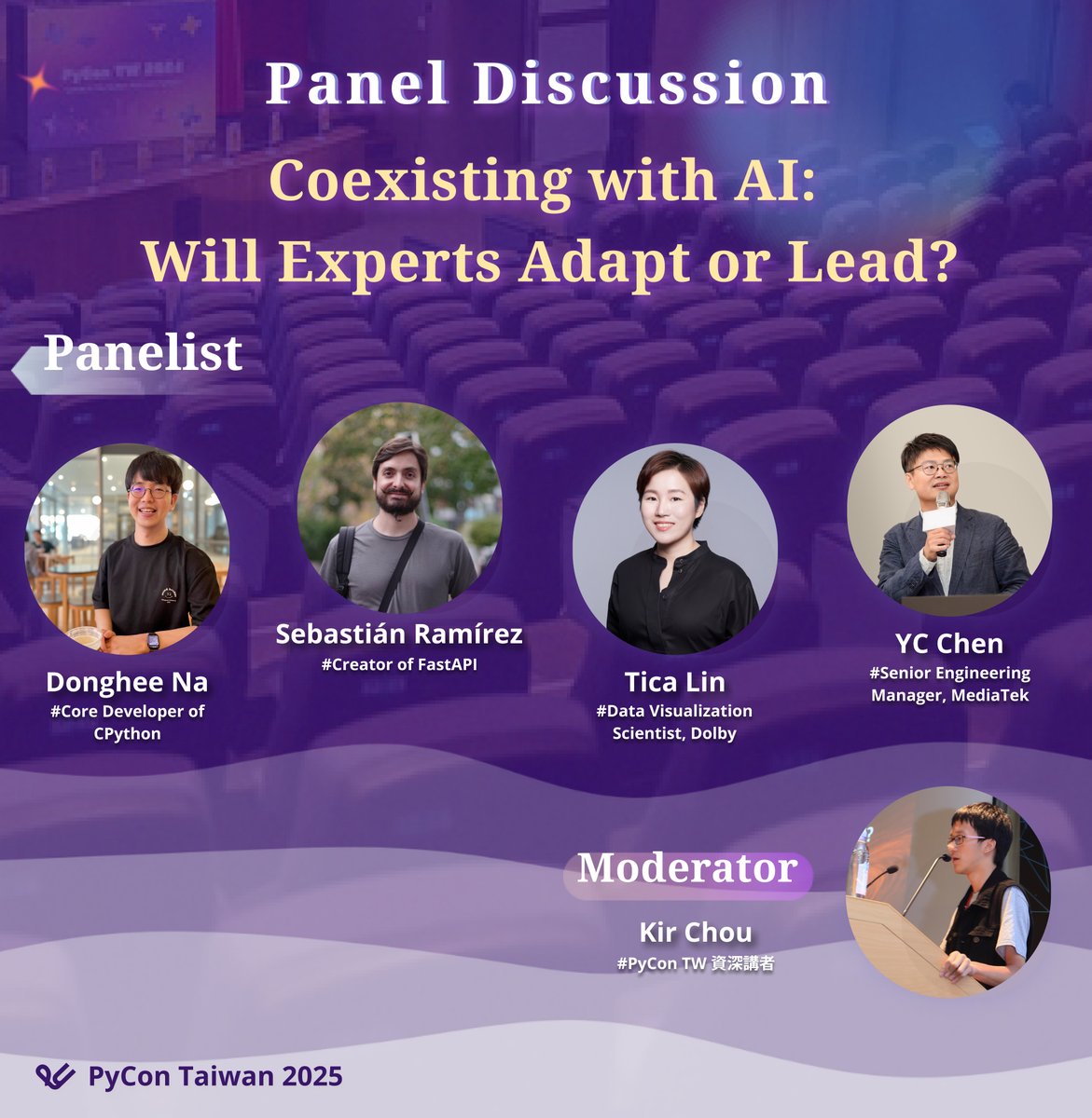 PyCon Taiwan (@pycontw) on Twitter photo ๐ โCoexisting with AI: Will Experts Adapt or Lead?โ
๐ฅ Donโt miss PyCon TW 2025โs panel discussion
๐ 9/6 (Sat) 16:00โ17:00 (GMT+8)
๐ค English | โ No script | ๐ฌ Real talk
<a href="/dongheena92/">Donghee Na</a>, <a href="/tiangolo/">Sebastiรกn Ramรญrez</a> , <a href="/ticahere/">Tica Lin</a>, YC Chen
Mod: Kir Chou
#PyConTW2025 #AI #Python #FastAPI #GenerativeAI ๐ โCoexisting with AI: Will Experts Adapt or Lead?โ
๐ฅ Donโt miss PyCon TW 2025โs panel discussion
๐ 9/6 (Sat) 16:00โ17:00 (GMT+8)
๐ค English | โ No script | ๐ฌ Real talk
<a href="/dongheena92/">Donghee Na</a>, <a href="/tiangolo/">Sebastiรกn Ramรญrez</a> , <a href="/ticahere/">Tica Lin</a>, YC Chen
Mod: Kir Chou
#PyConTW2025 #AI #Python #FastAPI #GenerativeAI