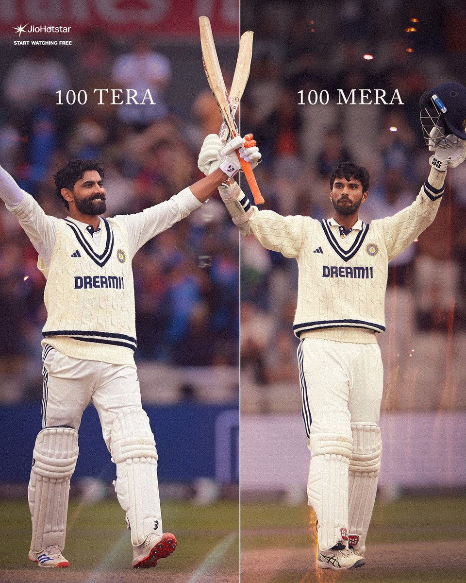 StarSportsIndia's tweet photo. 𝙏𝙬𝙤 𝙜𝙤𝙤𝙤𝙤𝙤𝙤𝙙! 💙

@imjadeja and @Sundarwashi5’s match-saving centuries led India to a dramatic draw 🤜🤛

#ENGvIND 👉 5th TEST | Starts THU, 31st July, 2:30 PM | Streaming on JioHotstar! https://t.co/Jw3oRm86ND