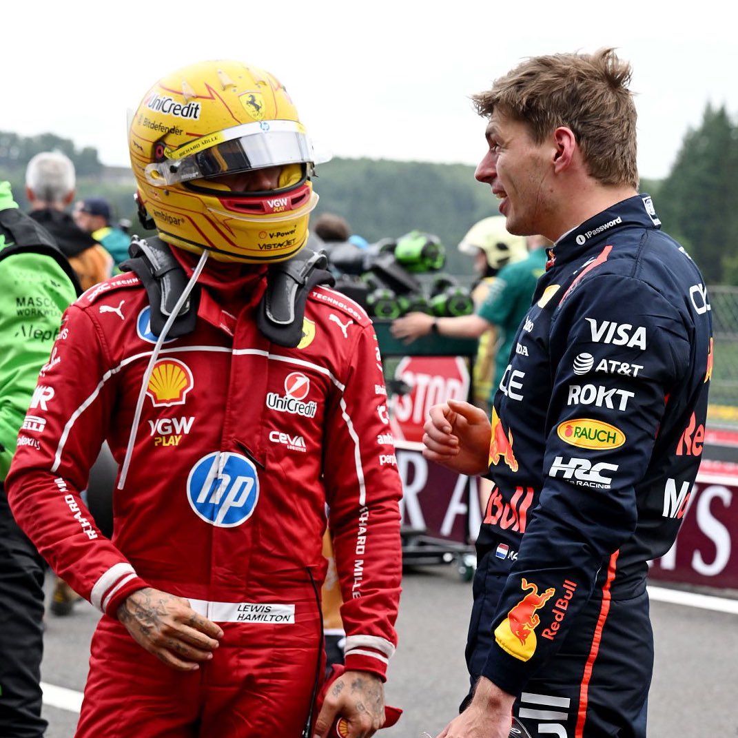 SCUDERIAFEMBOY's tweet image. max and lewis post-race ☺️